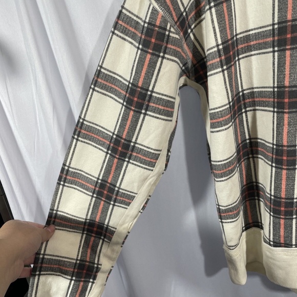 NWT $128 Free‎ People [ Large ] Why Not Quarter Zip Plaid Sweatshirt Ivory - Picture 15 of 16